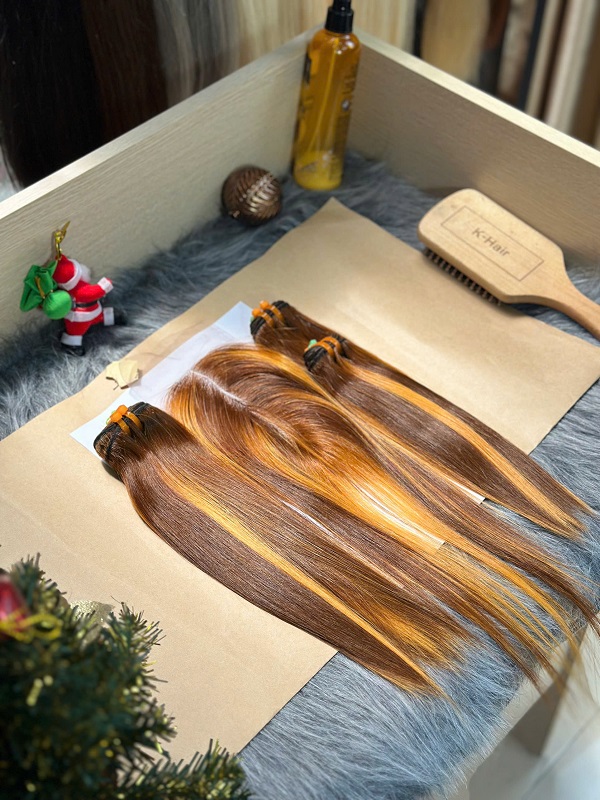 Sew In Hair bonestraight piano orange and brown