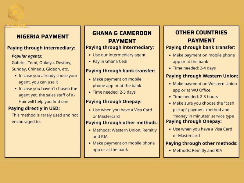 K-Hair’s payment and shipping policies