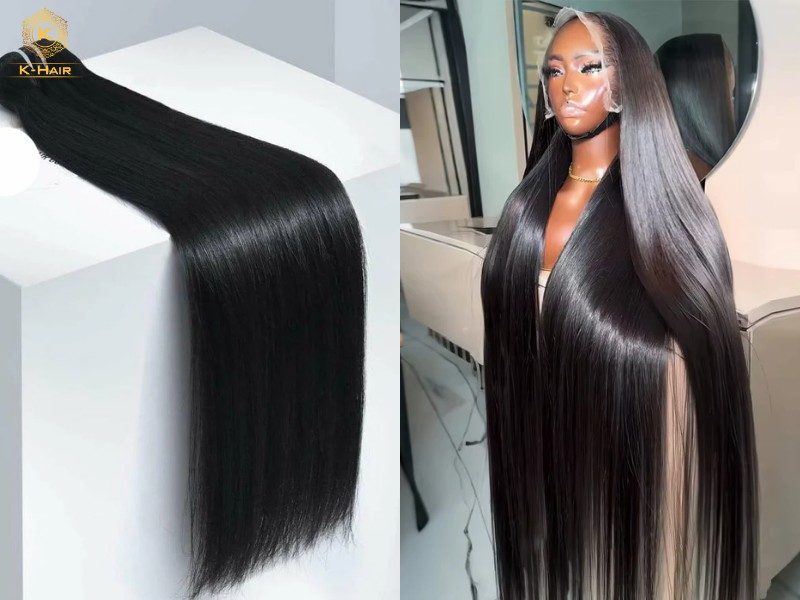 Bone straight hair is often steam-processed to achieve its final sleek look