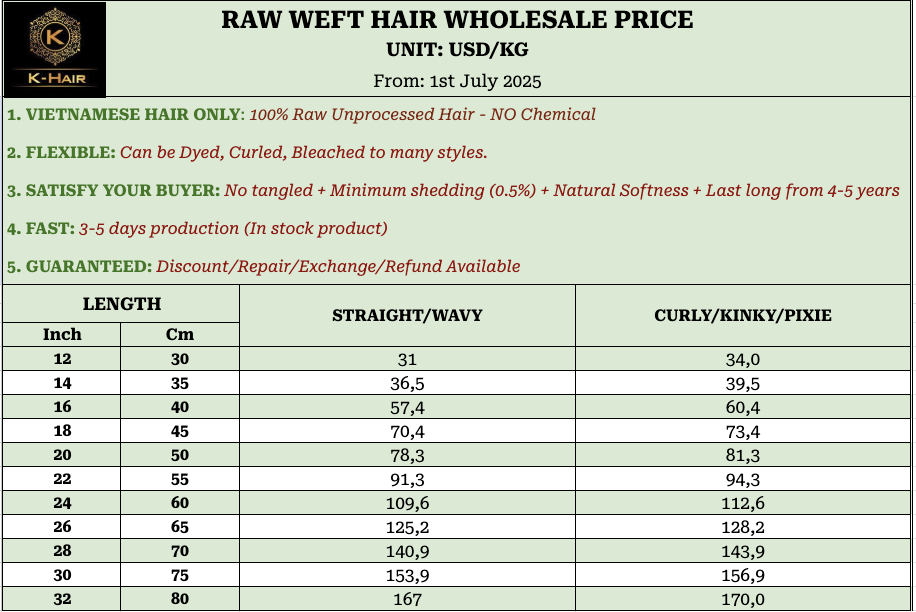 Hair Price list
