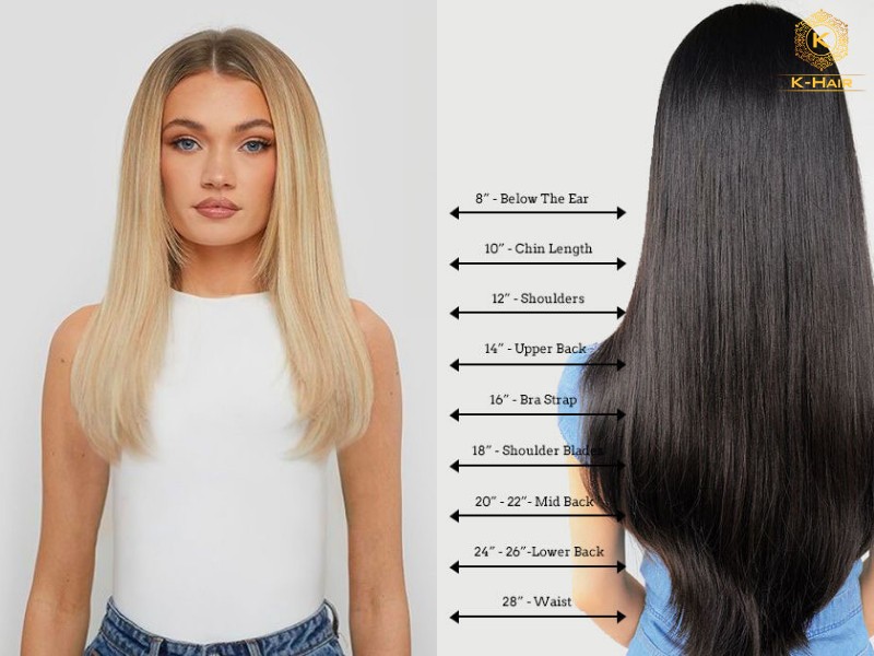 16 inch hair extensions will fall at the upper section of your back - which is above the bust