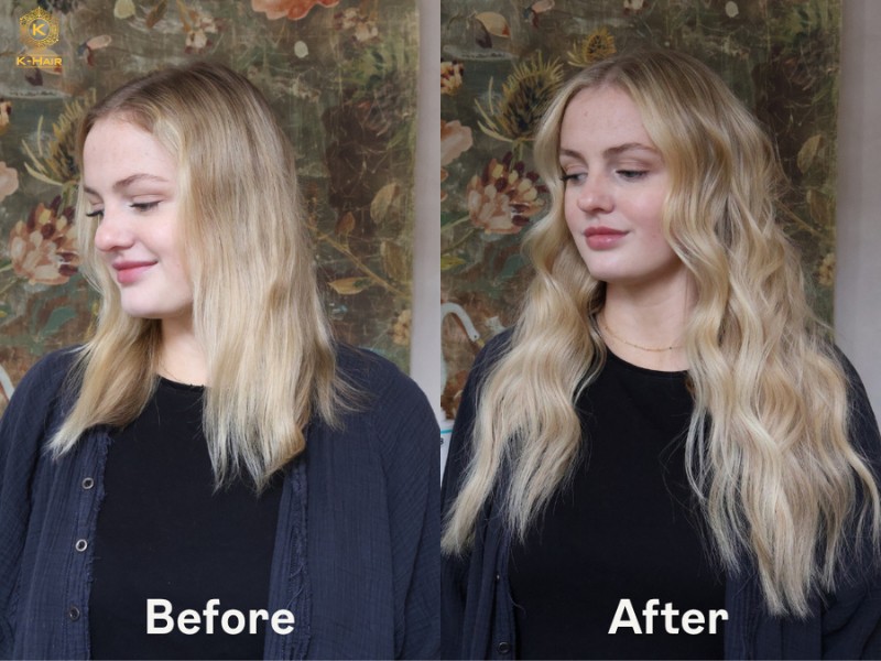 Mid Back Length Hair & Everything You Need to Know 3 Mid back length hair extension installation before and after result