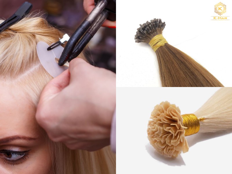 Tips-in keratin bond extensions installed with fusion iron — I-tip and U-tip types