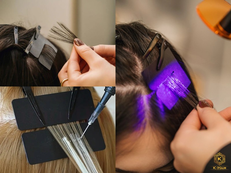 UV Hair Extensions - Pros, Cons & Professional Insights 3 UV hair extension application starts from sectioning, applying adhesive, to UV light curing and repeating the process