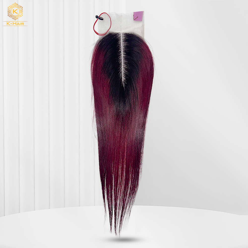 Bone Straight Ombre Burgundy Color Transparent Lace Closure