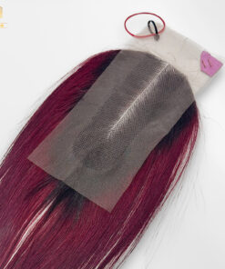 Bone Straight Ombre Burgundy Color Transparent Lace Closure 1 2 1