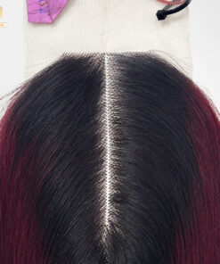 Bone Straight Ombre Burgundy Color Transparent Lace Closure 4 5