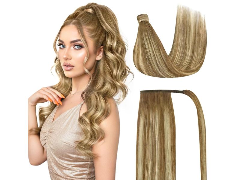 Ponytail Hair Extensions: A Wholesale Buyer's Guide 6 Wrap-around ponytail extension concealing the hair tie